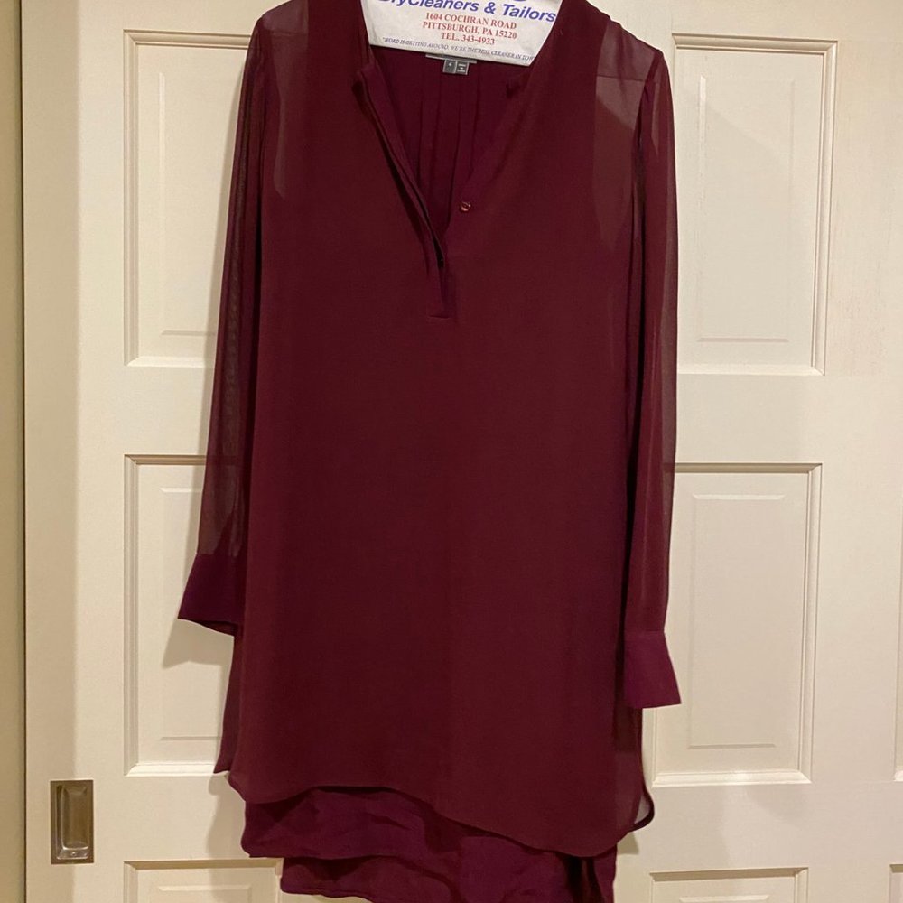 Vince Burgundy Long Sleeve Chiffon Dress